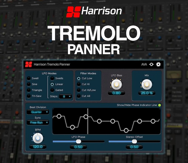 【8/14まで 79％OFF】Harrison 「Tremolo Panner」繊細なトレモロから極端なテクトニック・シフト・トレモロまで高度にカスタマイズ可能｜DTMプラグインセール