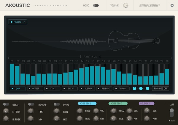 【9/30まで 50％OFF】Sampleson「Akoustic」倍音レベルの精密編集ができるアコースティック音源をベースにしたシンセサイザー｜DTMプラグインセール