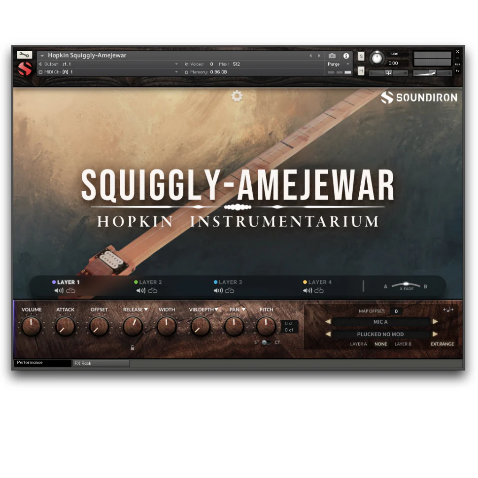 【終了日未定 25％OFF】Soundiron「Squiggly-Amejewar」7フィートの超長弦が奏でるバズブリッジ搭載の4弦カスタム木製楽器サウンド｜DTMプラグインセール