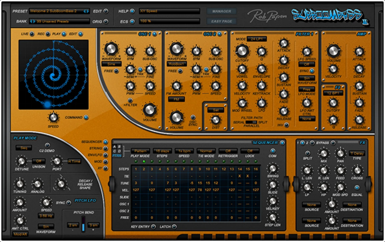 【10/31まで 24％OFF】Rob Papen「SubBoomBass 2」あらゆるスタイルに対応する4つのシーケンスを同時に制御できる伝説的なベースシンセの後継モデル｜DTMプラグインセール