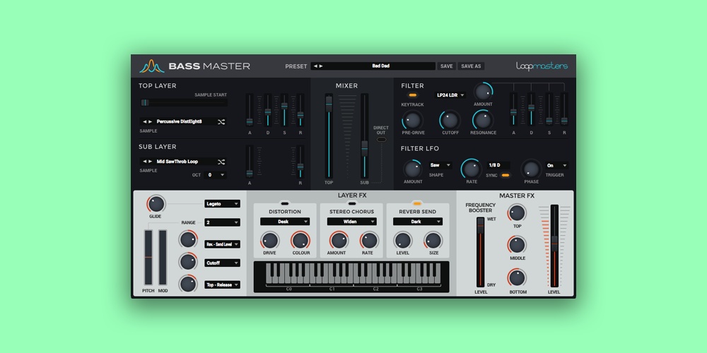 【11/24まで 87％OFF】Loopmasters Plugins「Bass Master」ジャンルを問わず使える手軽に重厚な低音が作れる万能バスシンセ｜DTMプラグインセール