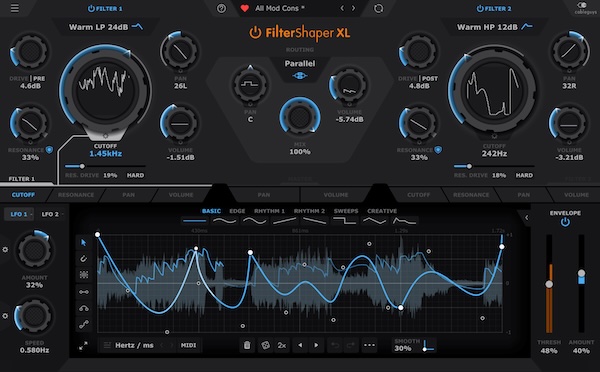 【12/31まで 37％OFF】Cableguys「FilterShaper XL」アナログ感あふれるデュアルフィルター搭載！シンセやベース音をダイナミックに進化させる次世代フィルター｜DTMプラグインセール