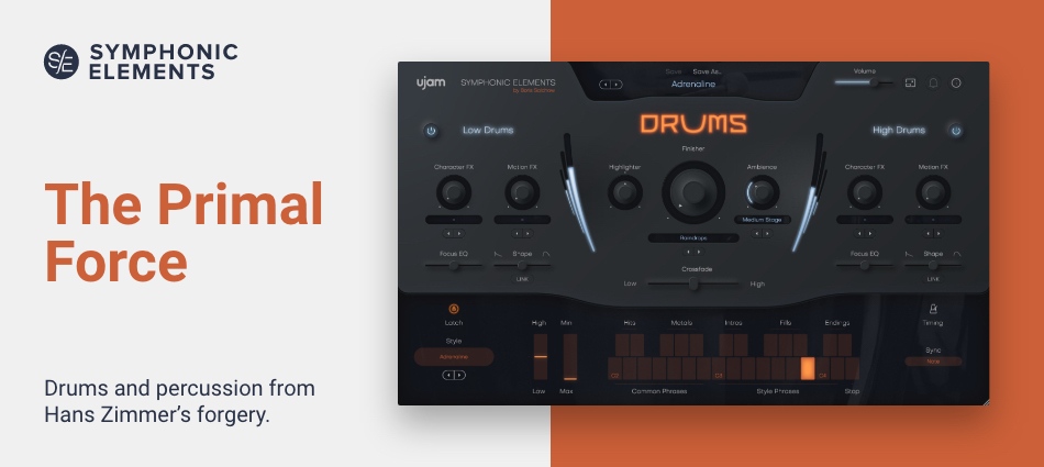 【1/6まで 60％OFF】UJAM「Symphonic Elements DRUMS」誰でも映画サントラ級の打楽器フレーズを自在に操れる！300種類のプリセットを収録したシネマティック・ドラム音源｜DTMプラグインセール