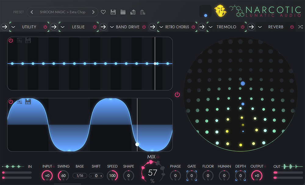 【12/20 14時まで 75％OFF】Lunatic Audio「Narcotic」音に命を吹き込む32種類のエフェクト！6系統のエフェクトチェーンで音を解き放つ革新的マルチエフェクト｜DTMプラグインセール