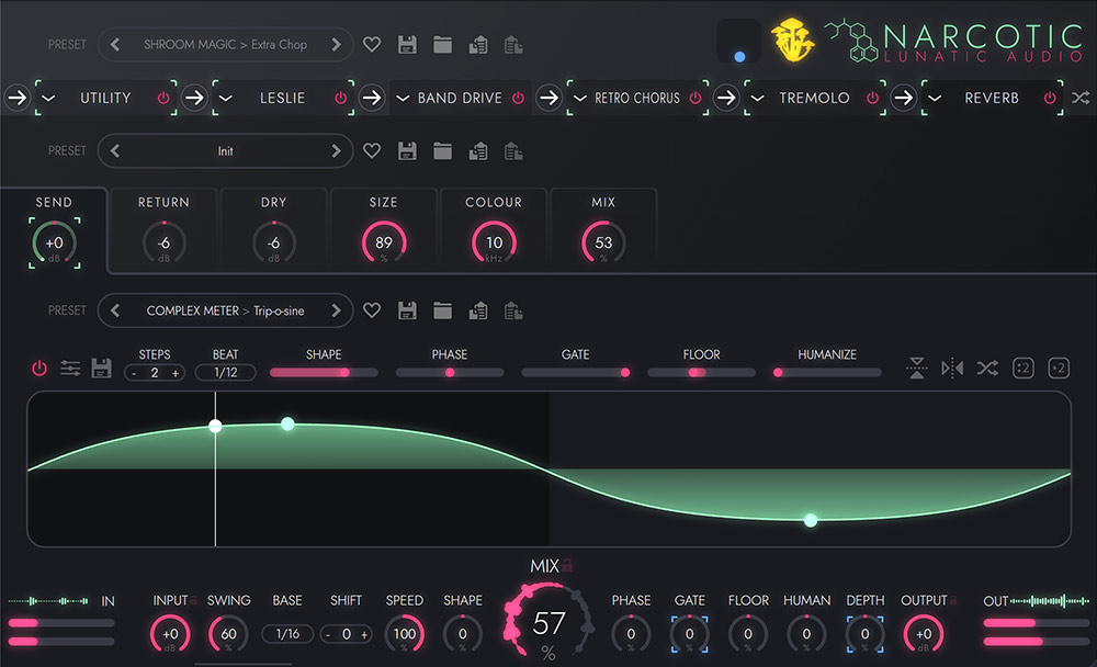 【12/20 14時まで 75％OFF】Lunatic Audio「Narcotic」音に命を吹き込む32種類のエフェクト！6系統のエフェクトチェーンで音を解き放つ革新的マルチエフェクト｜DTMプラグインセール