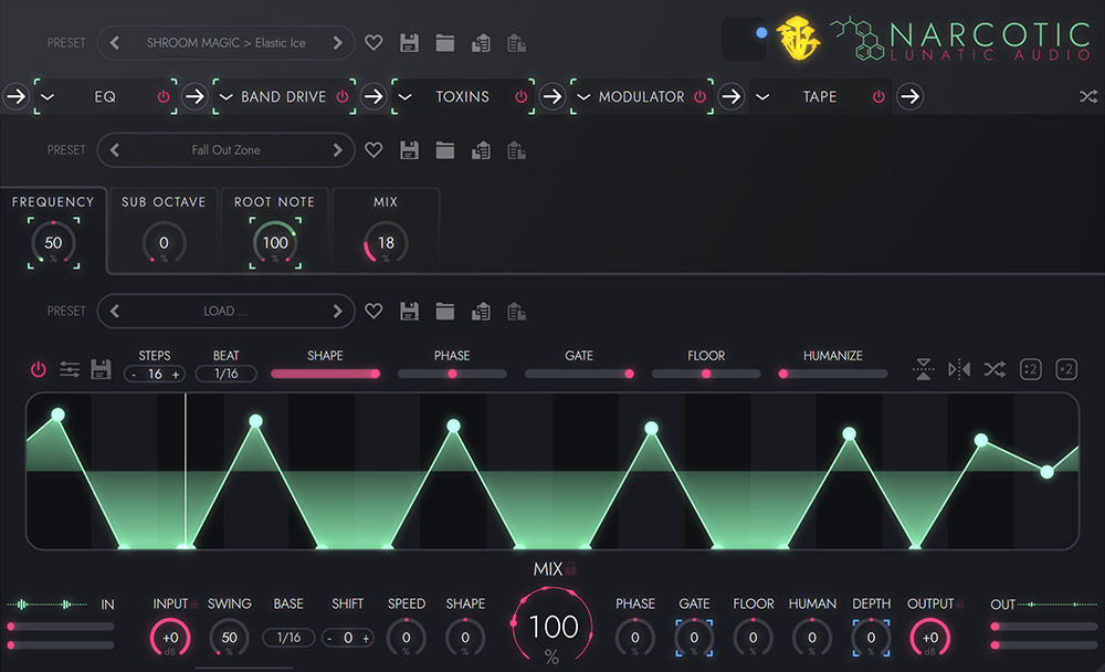 【12/20 14時まで 75％OFF】Lunatic Audio「Narcotic」音に命を吹き込む32種類のエフェクト！6系統のエフェクトチェーンで音を解き放つ革新的マルチエフェクト｜DTMプラグインセール