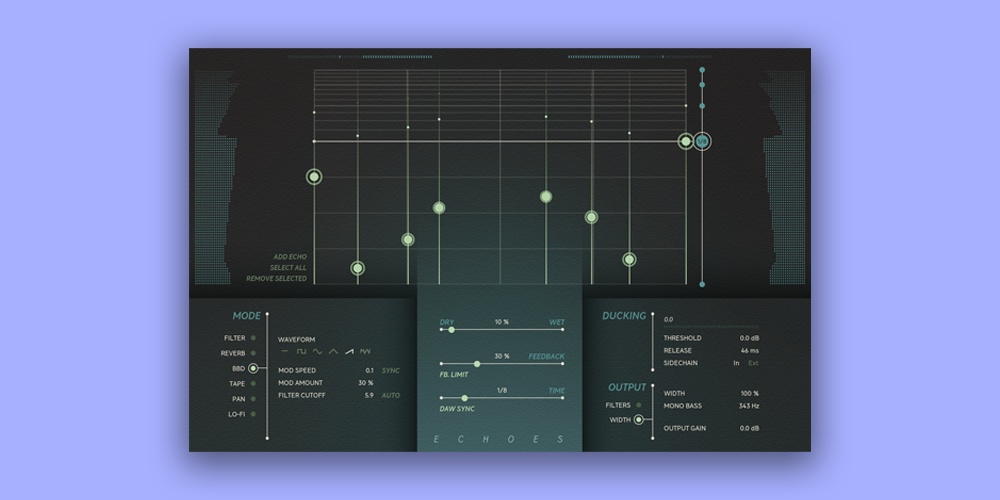 【12/30まで 35％OFF】Softube「Echoes」6種類の個性派ディレイを搭載！リバーブからローファイまでビジュアルツールで完璧なサウンドを調整できる多彩なディレイサウンド｜DTMプラグインセール