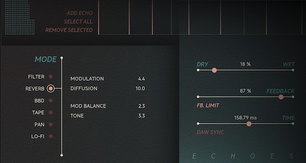 【12/30まで 35％OFF】Softube「Echoes」6種類の個性派ディレイを搭載！リバーブからローファイまでビジュアルツールで完璧なサウンドを調整できる多彩なディレイサウンド｜DTMプラグインセール