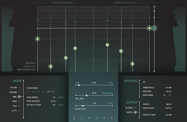 【12/30まで 35％OFF】Softube「Echoes」6種類の個性派ディレイを搭載！リバーブからローファイまでビジュアルツールで完璧なサウンドを調整できる多彩なディレイサウンド｜DTMプラグインセール