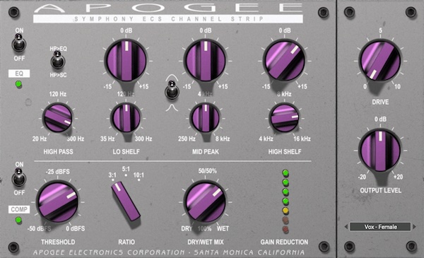 【12/25まで 50％OFF】Apogee「Symphony ECS Channel Strip」70年代ビンテージ機材の音を手軽に実現！EQ・コンプ・サチュレーションが1つになったビンテージライクなチャンネルストリップ｜DTMプラグインセール