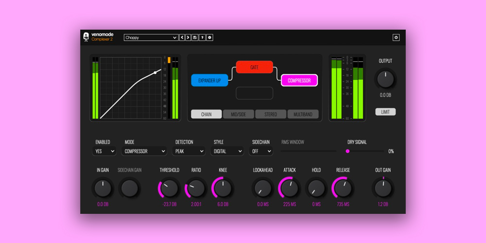 【1/5まで 51％OFF】Venomode「Complexer 2」コンプ、エキスパンダー、リミッター、ゲートを自由に組み合わせることが可能なダイナミクス処理の常識を覆すプラグイン｜DTMプラグインセール