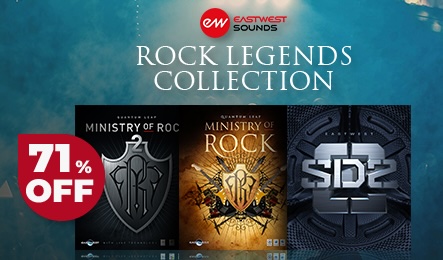 【1/21 16時まで 70％OFF】EastWest「Rock Legends Collection」ギター、ベース、ドラム（Ministry of Rock, Ministry of Rock 2, Stormdrum Pro 2）ロック制作に必要な全てが詰まった3つのプロ仕様サウンド制作プラグインバンドル｜DTMプラグインセール