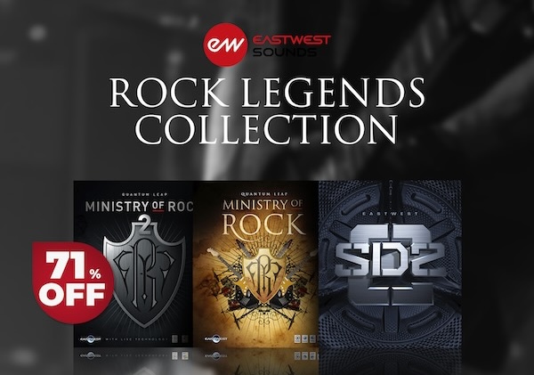 【1/21 16時まで 70％OFF】EastWest「Rock Legends Collection」ギター、ベース、ドラム（Ministry of Rock, Ministry of Rock 2, Stormdrum Pro 2）ロック制作に必要な全てが詰まった3つのプロ仕様サウンド制作プラグインバンドル｜DTMプラグインセール