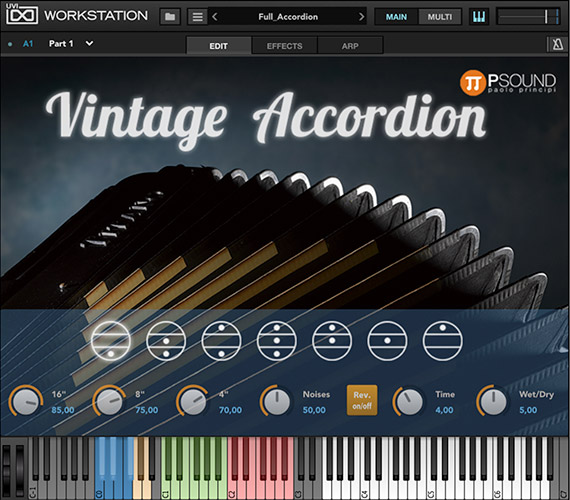 【2/1まで 60％OFF】PSound「Vintage Accordion」4段階のベロシティレイヤーで表現力豊かなアコーディオンサウンドを実現！60年代イタリア製アコーディオンをキーノイズまで完全サンプリングしたプラグイン｜DTMプラグインセール