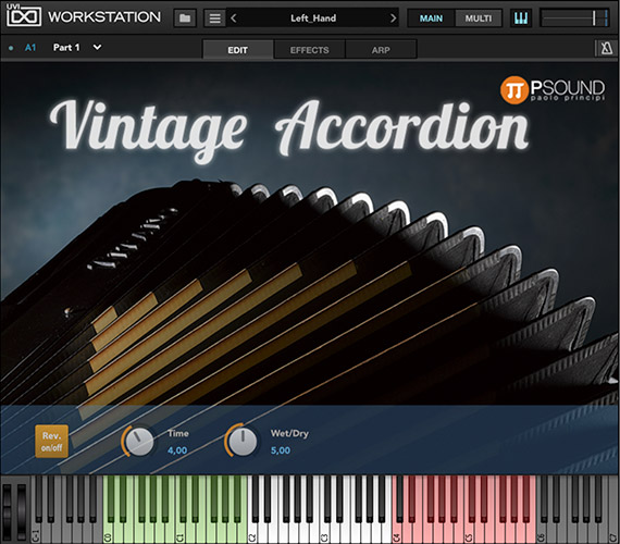 【2/1まで 60％OFF】PSound「Vintage Accordion」4段階のベロシティレイヤーで表現力豊かなアコーディオンサウンドを実現！60年代イタリア製アコーディオンをキーノイズまで完全サンプリングしたプラグイン｜DTMプラグインセール