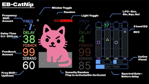 【終了日未定 無料配布】Ewan Bristow「EB-CatNip」周波数シフティングディレイで音響デザインを一新！Plugdataで動作するカスタマイズ可能なエフェクトデバイス｜DTMプラグインセール