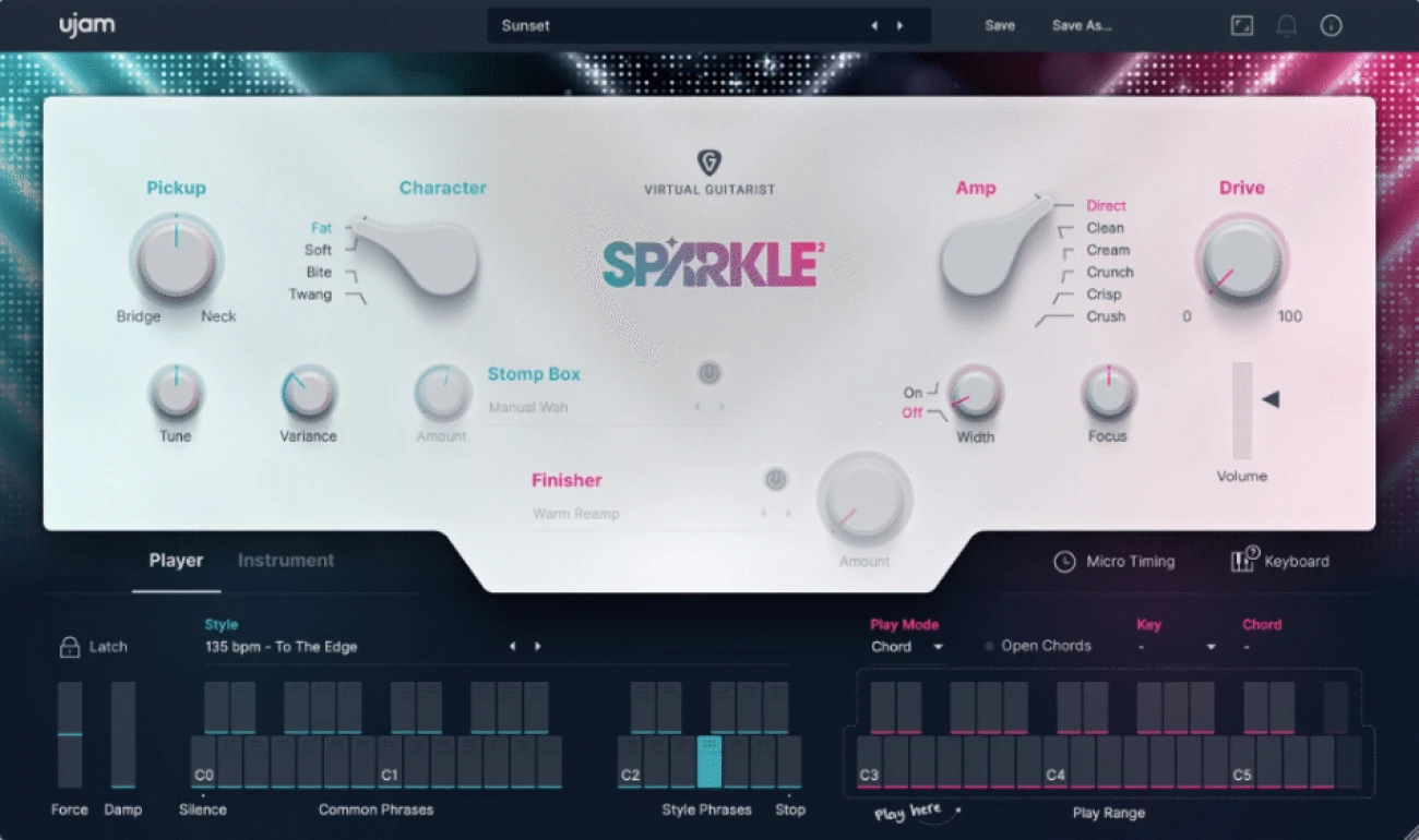 【1/31まで 85％OFF】UJAM「SPARKLE 2」ファンキーからインディーロックまで30種のエフェクトペダルで音色も自在！ギターが弾けなくてもプロのギタートラックが作れるバーチャルギター｜DTMプラグインセール