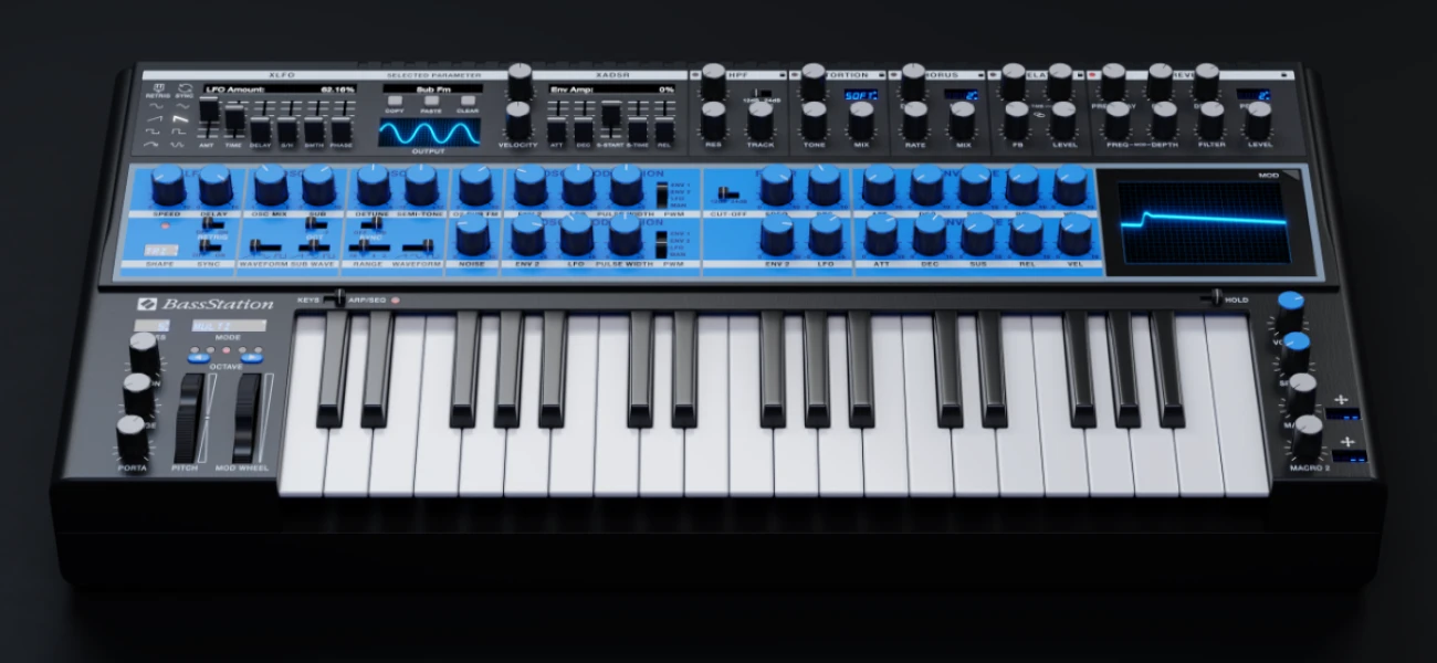 【1/28まで 50％OFF】GForce Software「Novation Bass Station」現代のポリフォニック機能を搭載！新機能（ポリフォニー、ユニゾン、シーケンサー）満載のアナログシンセサイザー｜DTMプラグインセール