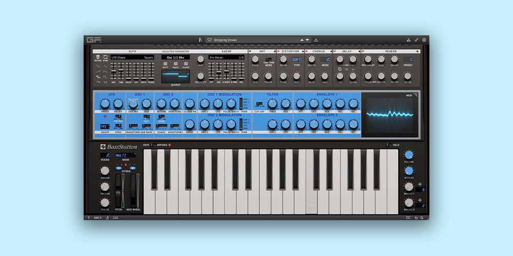 【1/28まで 50％OFF】GForce Software「Novation Bass Station」現代のポリフォニック機能を搭載！新機能（ポリフォニー、ユニゾン、シーケンサー）満載のアナログシンセサイザー｜DTMプラグインセール