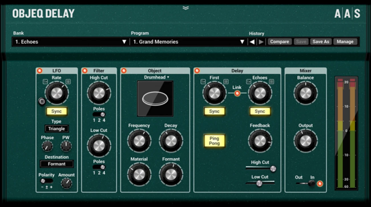 【1/29まで 50％OFF】Applied Acoustics Systems「Objeq Delay」音響フィルターでサウンドデザインが無限大！物理モデリングで進化した新感覚ディレイ｜DTMプラグインセール