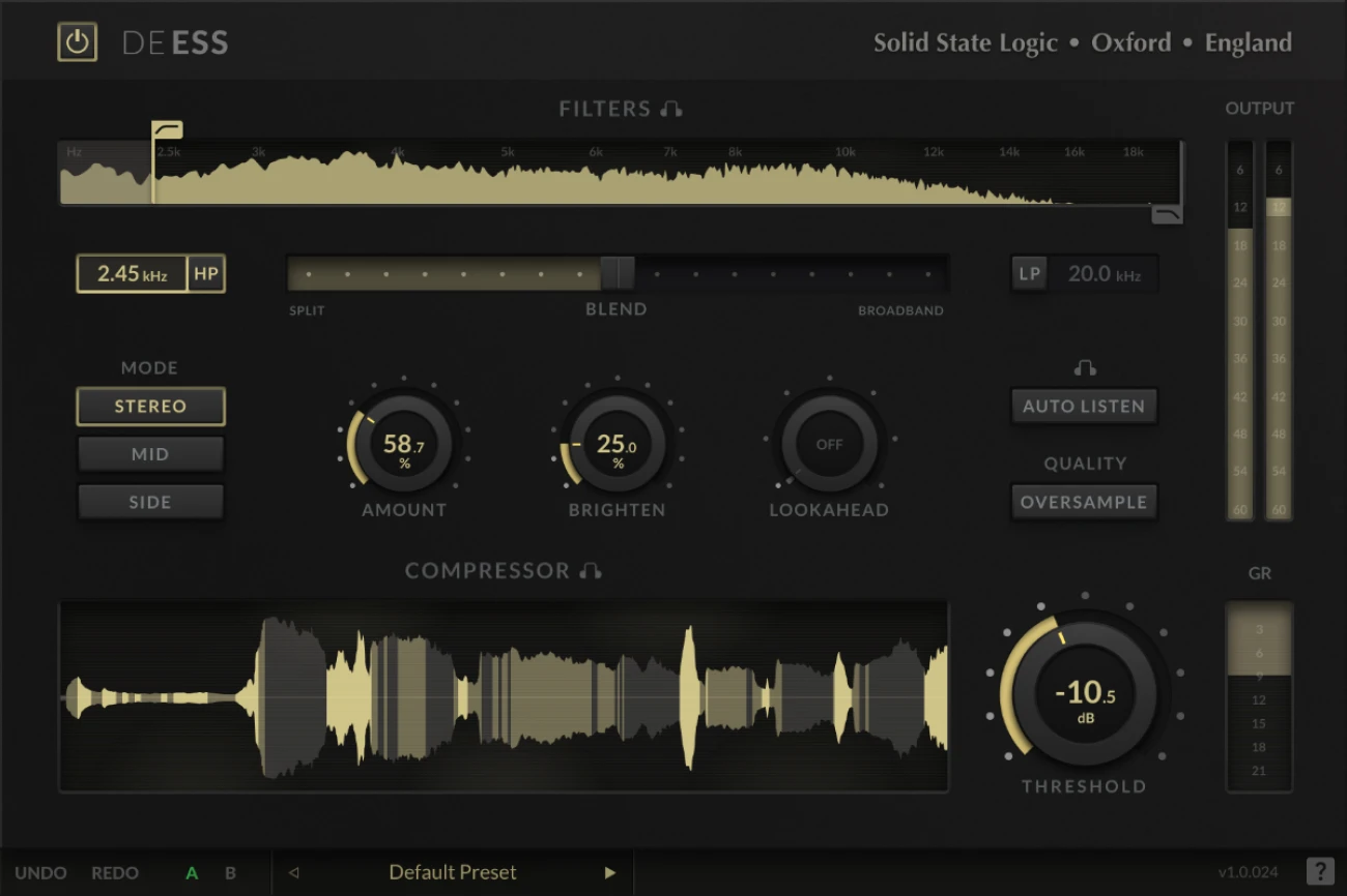 【1/28まで 79％OFF】Solid State Logic「SSL DeEss」プロの声質補正を自動化！M/S処理対応し、ボーカルの種類別プリセット搭載した次世代ディエッサー｜DTMプラグインセール