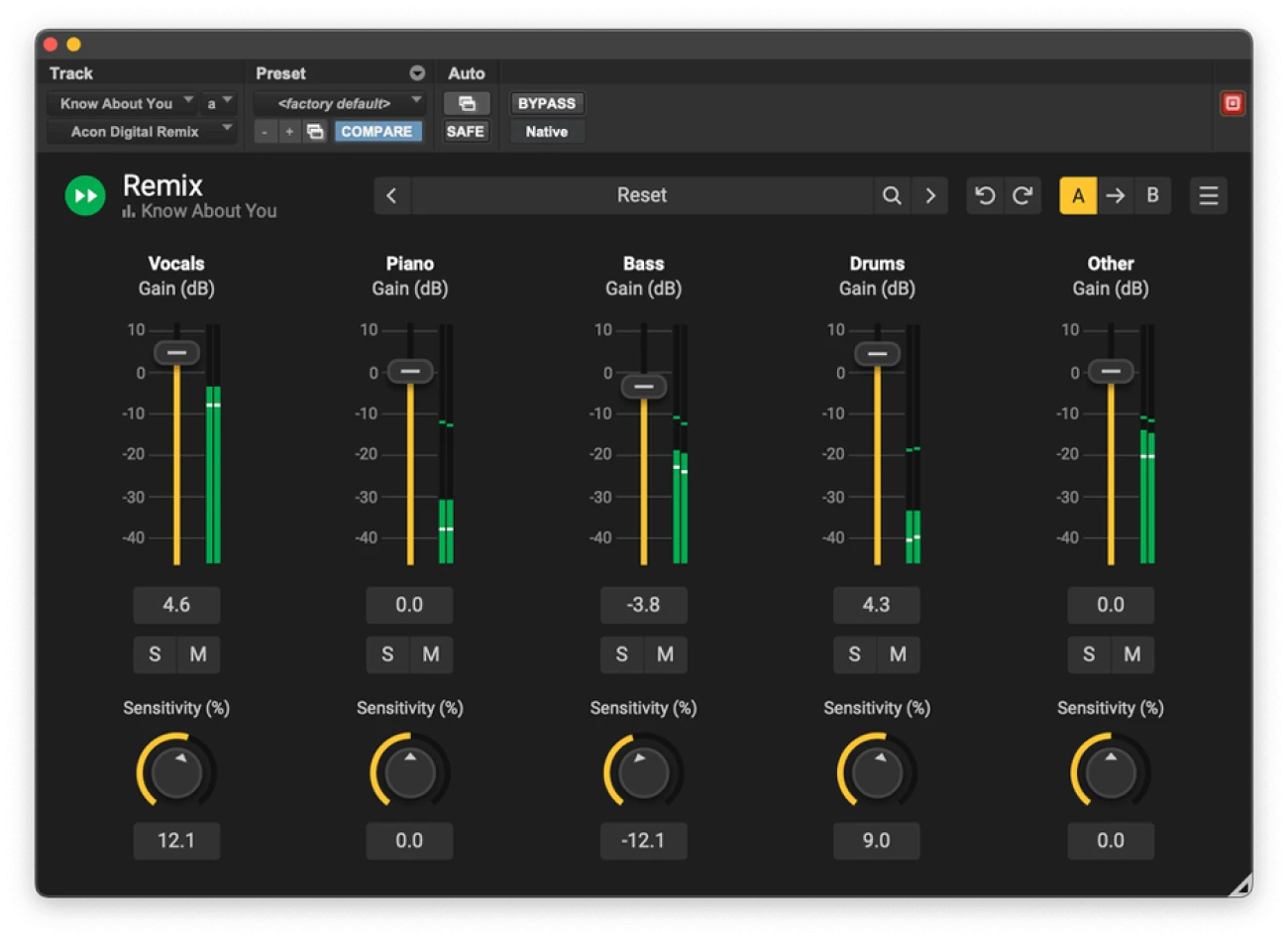 【2/28まで 30％OFF】Acon Digital「Remix」AIが実現するリアルタイム楽器分離！5つのステムで各パートを完全制御できる革新的なリミックスプラグイン｜DTMプラグインセール