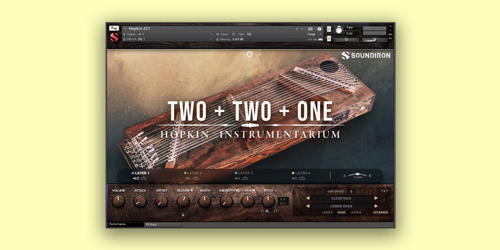 Soundiron「Hopkin Instrumentarium: 2+2+1」14弦の共鳴が織りなす自然な共鳴から幻想的なアンビエントまで！マルチブリッジ・ジーターのサンプリング音源｜DTMプラグインセール