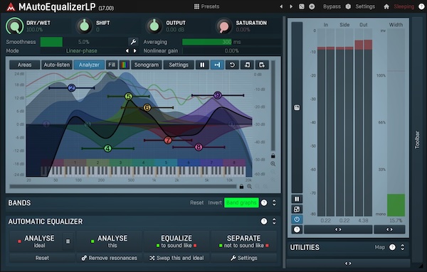 MeldaProduction「MAutoEqualizer」EQ作業が劇的に効率化！AIが最適なEQを提案してくれるリニアフェーズ・エンジン搭載の自動イコライザー｜DTMプラグインセール