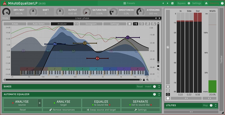 MeldaProduction「MAutoEqualizer」EQ作業が劇的に効率化！AIが最適なEQを提案してくれるリニアフェーズ・エンジン搭載の自動イコライザー｜DTMプラグインセール