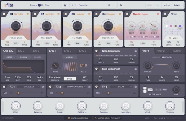Wavea「Flite Create」4つのマルチサンプラー×3基のシンセエンジン搭載！自作サンプルも使える本格音源プラグイン（無料版あり）｜DTMプラグインセール