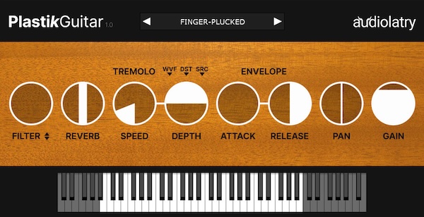 Audiolatry「PlastikGuitar」DTMに最適な無料ギタープラグイン！5段階ベロシティ＆リバーブ搭載のシンプル操作でリアルな演奏力を実現｜DTMプラグインセール