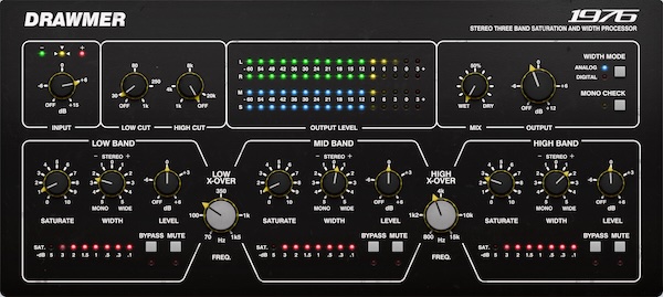 Softube「Drawmer 1976 Three Band Saturator」ボーカルは艶やかに、ベースは太く、ドラムはパンチーに！ミックスに立体感を与える3バンド×ステレオ幅コントロールで進化したサチュレーター｜DTMプラグインセール