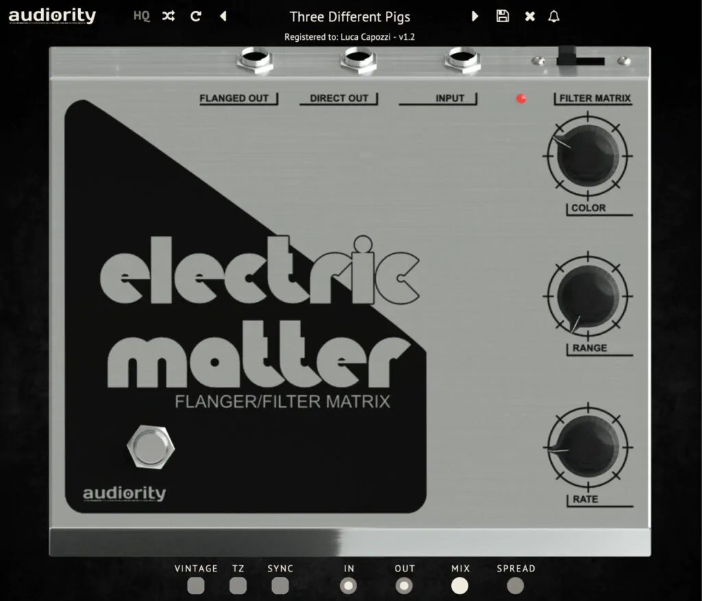 Audiority「Electric Matter」あの名機のアナログ回路を忠実に再現！LFO/VCO回路を拡張し、ボリュームドロップも解消した現代版フランジャー｜DTMプラグインセール