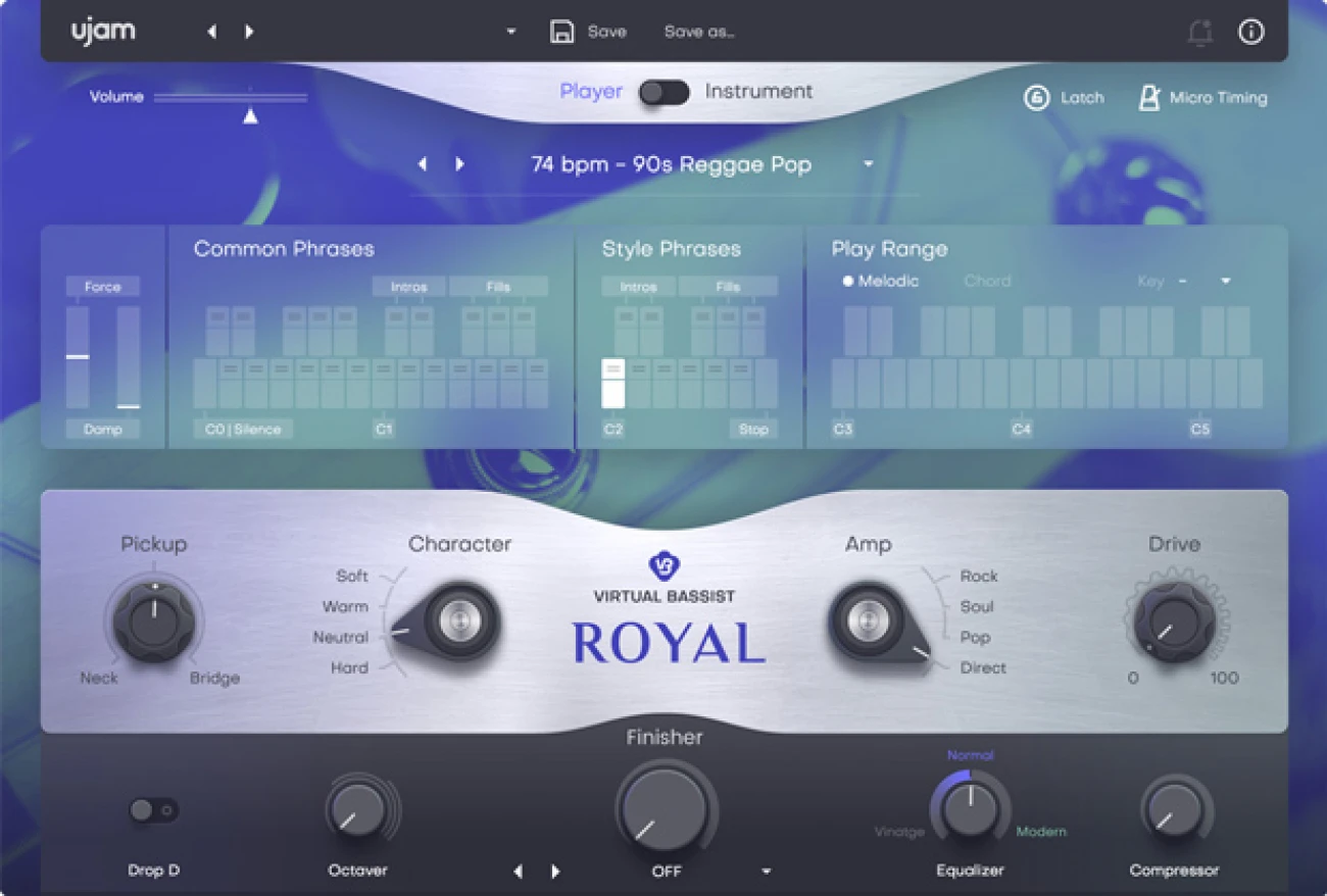 UJAM「ROYAL 2」初心者でも即プロ品質のベースラインを実現！60種のスタイル×1380のフレーズを内蔵したオールラウンドな指弾きベース音源｜DTMプラグインセール