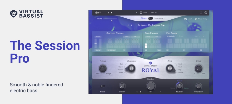 UJAM「ROYAL 2」初心者でも即プロ品質のベースラインを実現！60種のスタイル×1380のフレーズを内蔵したオールラウンドな指弾きベース音源｜DTMプラグインセール