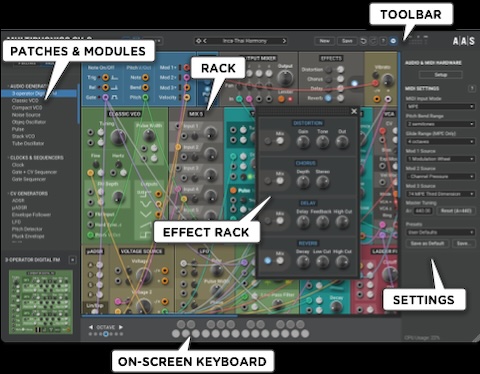 Applied Acoustics Systems「Multiphonics CV-3」シンセとエフェクト処理を1つに！550のプリセット搭載し、MPE対応で表現力が大幅アップした物理モデリングの雄AASが放つモジュラーシンセ｜DTMプラグインセール