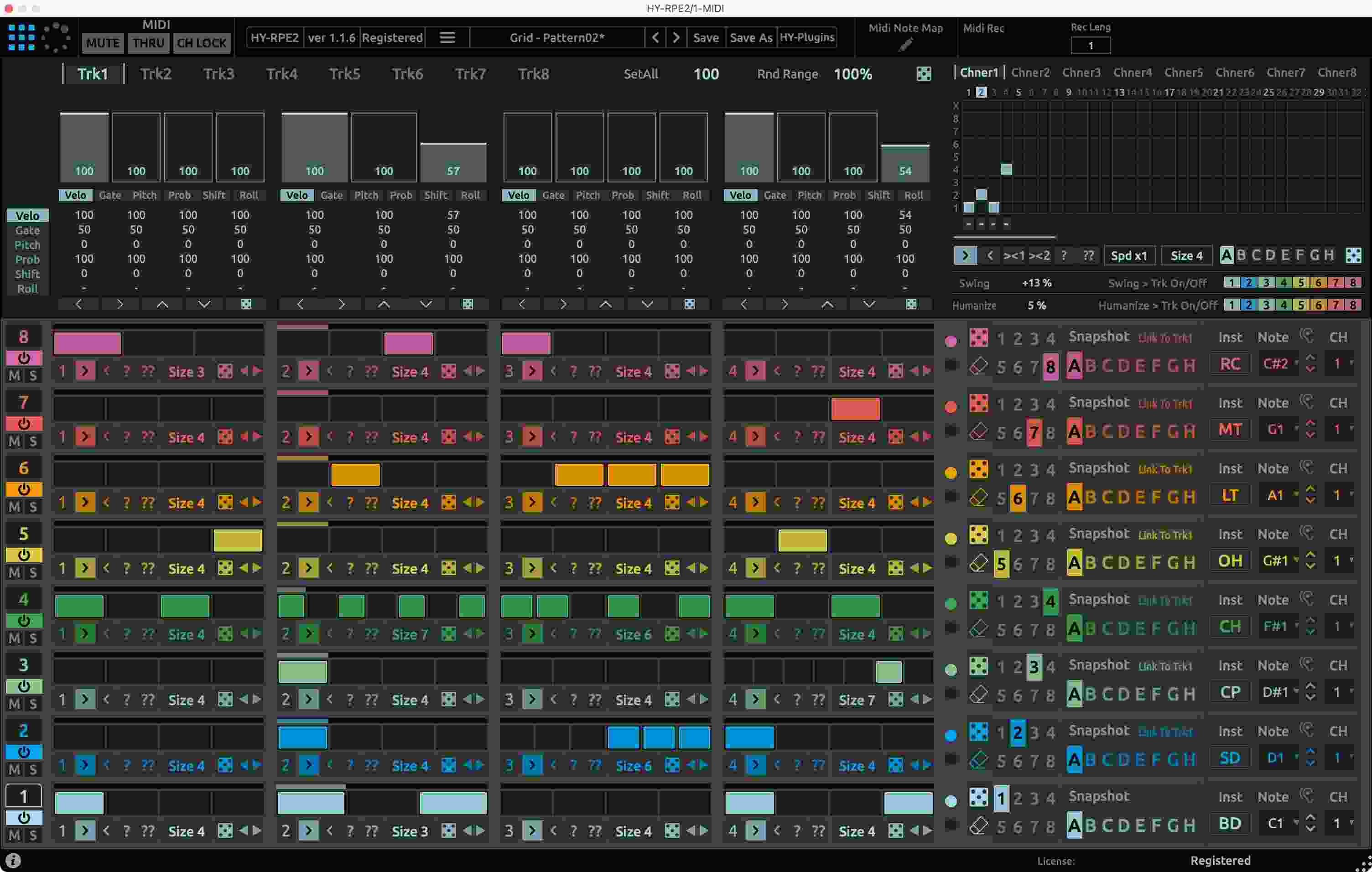 HY-Plugins「HY-RPE2」ドラッグ＆ドロップでモジュレーション割り当て！4つのマクロノブを搭載し、8トラック対応の初心者でも簡単に使えるMIDIシーケンサー｜DTMプラグインセール