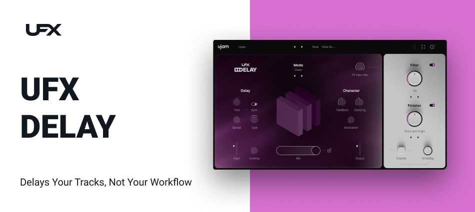 UJAM「UFX DELAY」あらゆる楽器に最適化された20種のディレイアルゴリズム！インテリジェント・ランダマイズ機能搭載した創造的なディレイエフェクトの新境地｜DTMプラグインセール