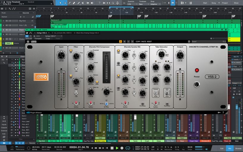 Brainworx「Vertigo VSS-2」ボーカル/ドラム/フラットミックスを一瞬でよみがえらせる！プロ仕様のアナログ回路を完全モデリングした万能チャンネルストリップ｜DTMプラグインセール