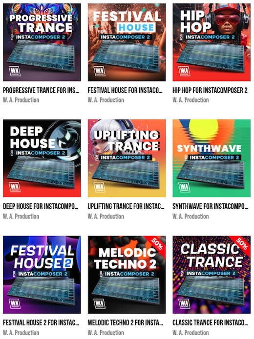 W. A. Production「All In One: InstaComposer 2 Presets」トランスからシネマティックまで完全網羅！nstaComposer 2の全拡張パックが1つになった決定版｜DTMプラグインセール