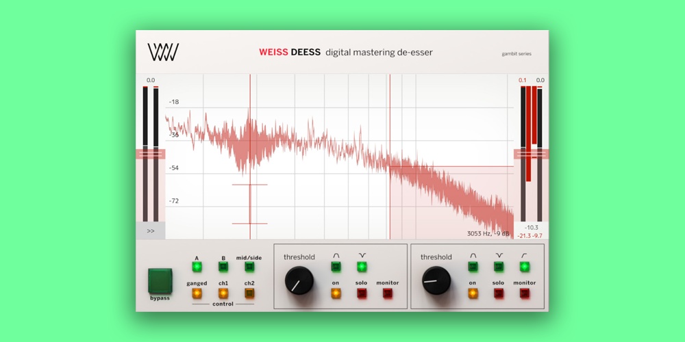 Softube「Weiss Deess」ボーカルからマスタリングまで完璧な歯擦音処理！理想的なde-esser探しはこれで終わりにするSoftube×Weissコラボレーションから生まれた次世代シビランス処理プラグイン｜DTMプラグインセール