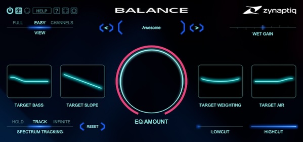 Zynaptiq「BALANCE」すでに良いサウンドを"さらに良く"する魔法のツール！簡単なコントロールで全体のサウンドバランスを最適化するターゲットEQカーブに自動適応のスマートイコライザー｜DTMプラグインセール