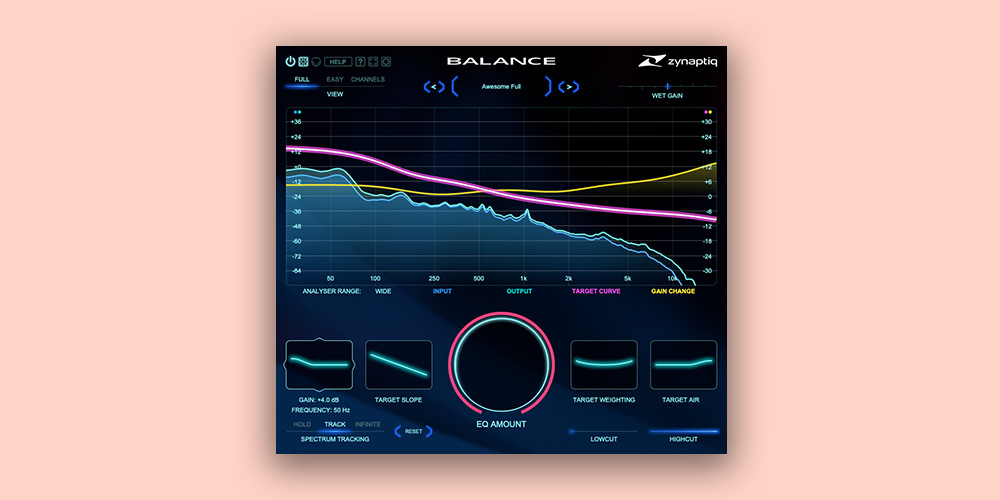 Zynaptiq「BALANCE」すでに良いサウンドを"さらに良く"する魔法のツール！簡単なコントロールで全体のサウンドバランスを最適化するターゲットEQカーブに自動適応のスマートイコライザー｜DTMプラグインセール
