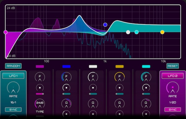 DHPlugins「LFO-EQ」オールパスフィルターモードと内蔵エフェクト搭載であらゆる音源に動きとリズムを加える！周波数・ゲイン・Qファクター・バンドミックスを変調できる革命的EQプラグイン｜DTMプラグインセール