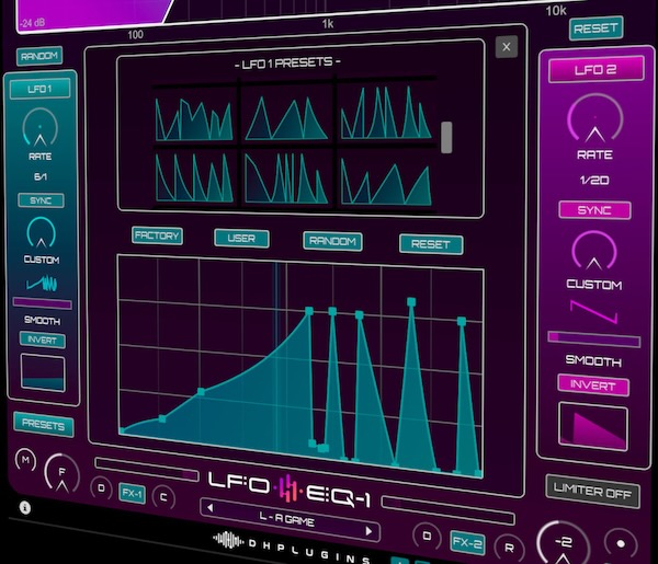 DHPlugins「LFO-EQ」オールパスフィルターモードと内蔵エフェクト搭載であらゆる音源に動きとリズムを加える！周波数・ゲイン・Qファクター・バンドミックスを変調できる革命的EQプラグイン｜DTMプラグインセール