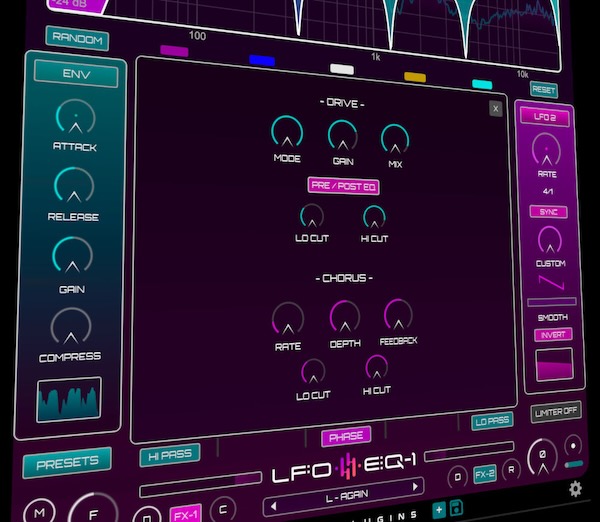 DHPlugins「LFO-EQ」オールパスフィルターモードと内蔵エフェクト搭載であらゆる音源に動きとリズムを加える！周波数・ゲイン・Qファクター・バンドミックスを変調できる革命的EQプラグイン｜DTMプラグインセール