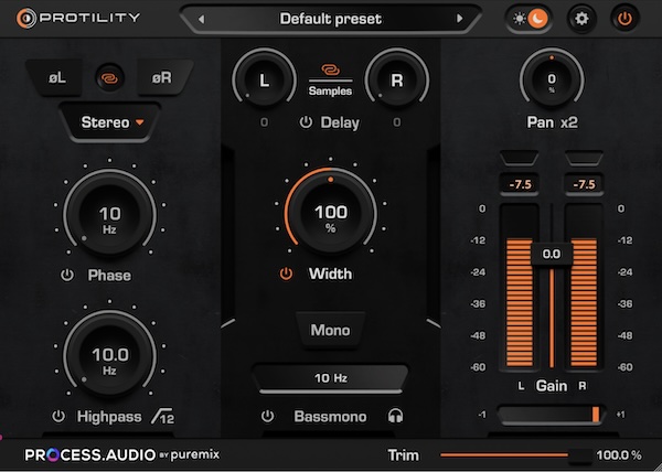 Process.Audio「Protility」プロクオリティのミキシングを無料で実現！各トラックの音量バランスを正確に整えながら、不要な低音をカットし、全体のステレオ感を調整するシンプルかつ強力なプラグイン｜DTMプラグインセール