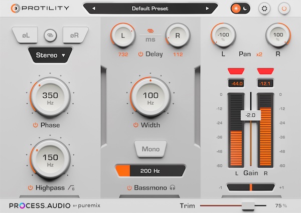 Process.Audio「Protility」プロクオリティのミキシングを無料で実現！各トラックの音量バランスを正確に整えながら、不要な低音をカットし、全体のステレオ感を調整するシンプルかつ強力なプラグイン｜DTMプラグインセール