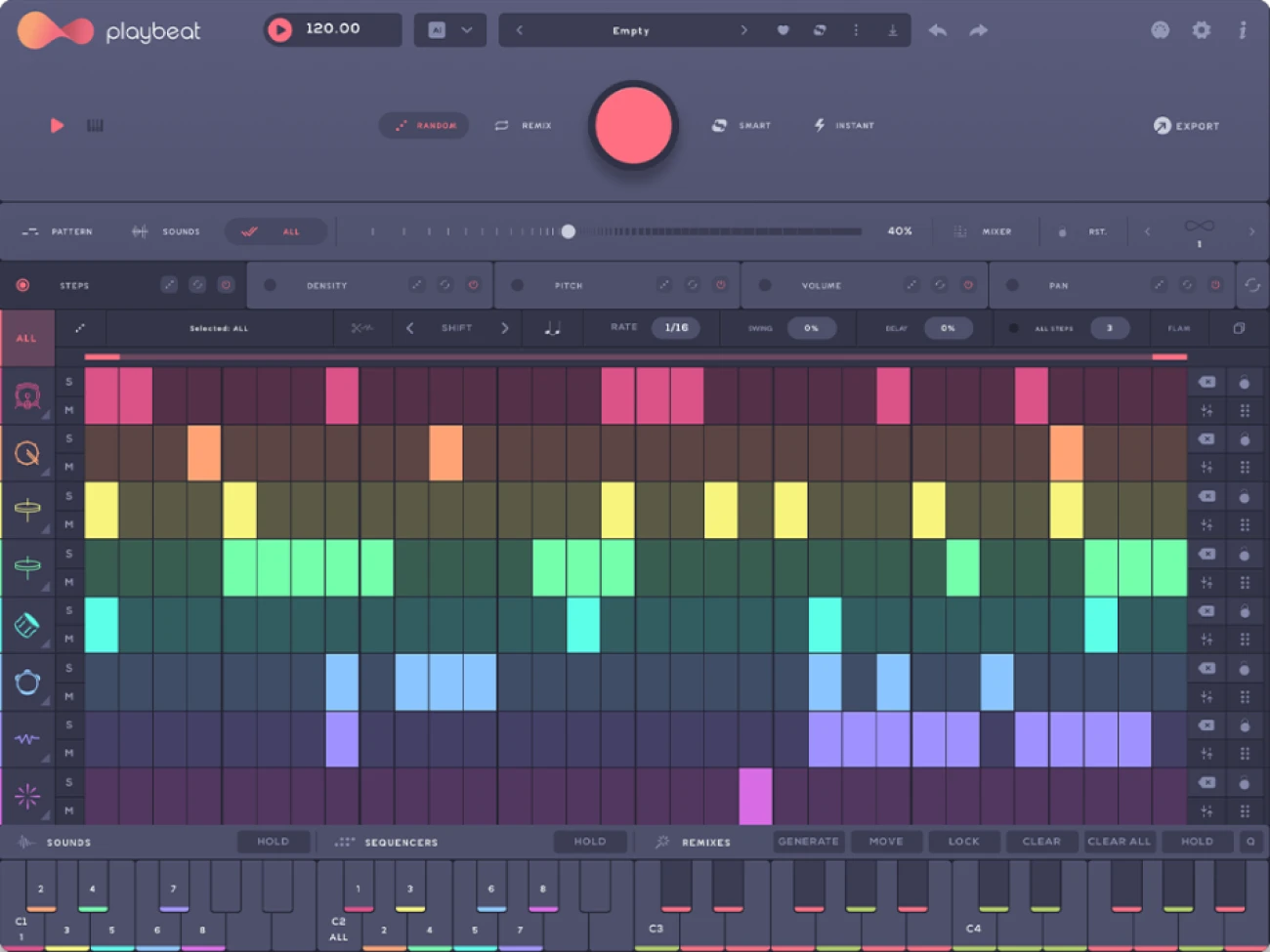 Audiomodern「Playbeat 4」ジャンル別パターン生成で初心者でも簡単にグルーヴが作れる！ランダマイズ機能を搭載した、あなたの音楽センスを増幅する最先端ビートメーカー｜DTMプラグインセール