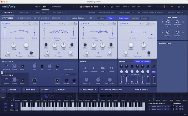 KORG「multi/poly native」オシレーター、フィルター、エンベロープまで完全モデリング！6種類のポルタメントモデルを搭載し、アナログの温かみとデジタルの柔軟性を融合させたビンテージシンセ｜DTMプラグインセール